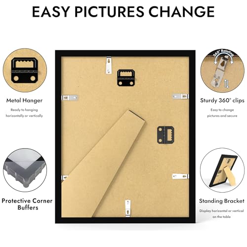 Hongkee 8x10 Picture Frame, Made of Solid Wood with Real Glass, Display Pictures 5x7 with Mat or 8 x 10 without Mat - Wall...