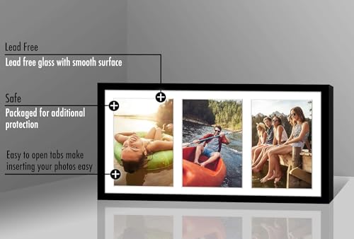 Americanflat 5x7 Picture Frame Collage with Shatter-Resistant Glass - Fits Three 5x7 Photos or Use as One 8x16 Frame - Sig...