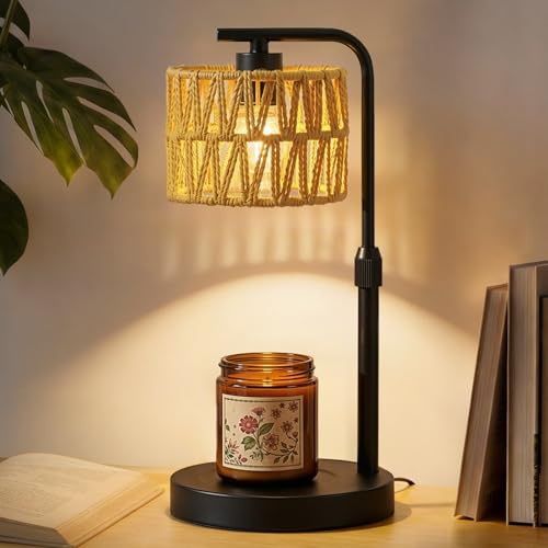Candle Warmer Lamp, Timer Dimmable Candle Lamp, Adjustable Height and Brightness Candle Warmer, Boho Rattan Lampshade and ...