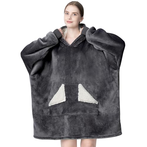Touchat Wearable Blanket Hoodie, Oversized Sherpa Fleece Sweatshirt Blanket with Giant Hood Pocket and Sleeves for Adult, ...
