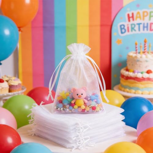 Stratalife Organza Bags 5x7 Drawstring Baggies 100 Pcs Small Mesh Jewelry Pouches Party Favor Goodie Bags for Wedding Tull...