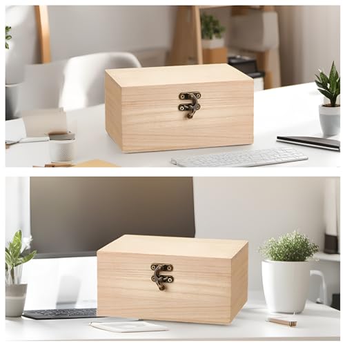 RHBLME 8 Pack Unfinished Wooden Boxes for Crafts, 8 x 4 x 2 Inch Wooden Box with Hinged Lid and Front Clasps, Unpainted Wo...