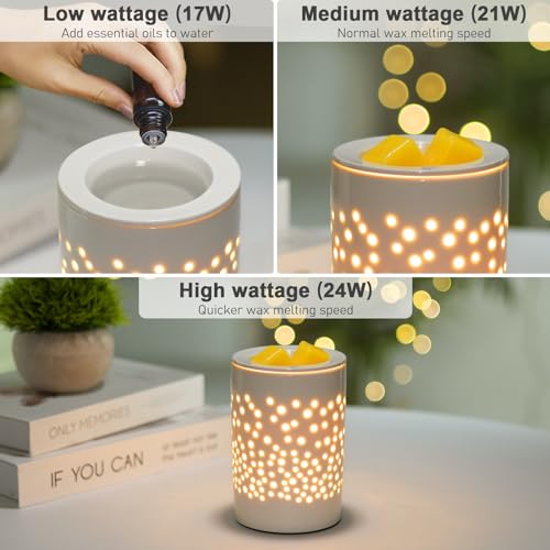Wax Melts Candle Warmer Burner - Ceramic Electric Candle Waxing Warmer Melter Timer Adjust Fragrance Intensity Auto Shut O...
