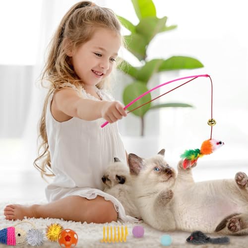 QUOZUO Cat Toys Kitten Toys Assortments, 32 Packs Interactive Cat Toy Variety Pack for Kitty, Cat Wand Toy, Cat Crinkle Ba...