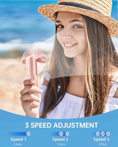 Jkjoy Mini Handheld Fan, Portable Hand Fan with USB Rechargeable, 2000 mAh Battery Operated, 3 Speeds Adjustable, 2 IN 1 S...