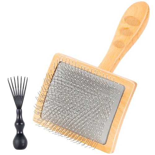GROOMAGE Large Slicker Brush for Dogs & Cats, Professional Dog Grooming Brushes for Poodles & Doodles, Long Pins Natural B...