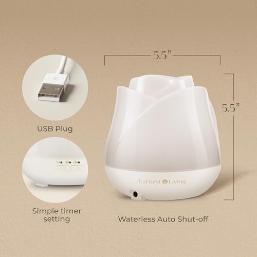 Earnest Living Rose Essential Oil Diffuser 150ml – Mini Ultrasonic Aromatherapy Humidifier for Bedroom & Desk, Quiet Mist,...
