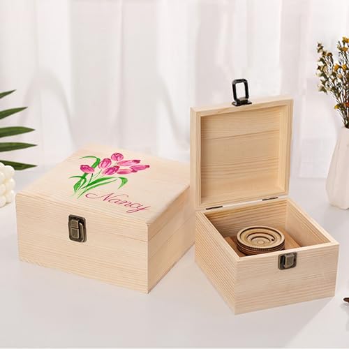 Cooayyaooc Personalized Wooden Keepsake Memory Box with Birth Flower & Name, Custom Wood Decorative Storage Box with Lids ...
