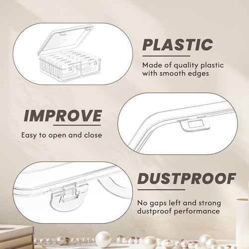 zoeynex Small Bead Organizers and Storage, 12 Clear Plastic Boxes with Hinged Lids, for Beads, Jewelry Making, Crafts, Har...