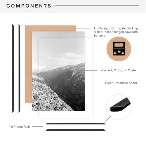 MCS Original Poster Frame 24x36 Black Lightweight Vertical & Horizontal Wall Hanging Large Picture Frame for Posters, Art ...