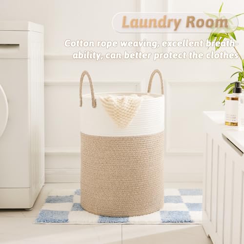 Artfeel Laundry Basket,Woven Cotton Rope Laundry Hamper,60L for Decor Storage of Dirty Clothes,Toys and Blankets in Bathro...