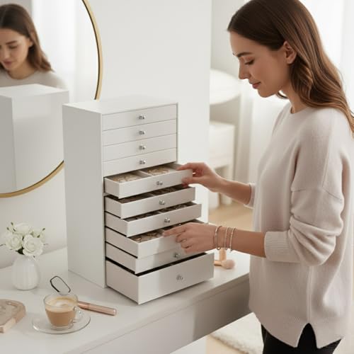 GUKA Large Jewelry Box, Jewelry Case with 10 Drawers for Big and Small Jewelry, Jewelry Storage Organizer for Watch Earrin...