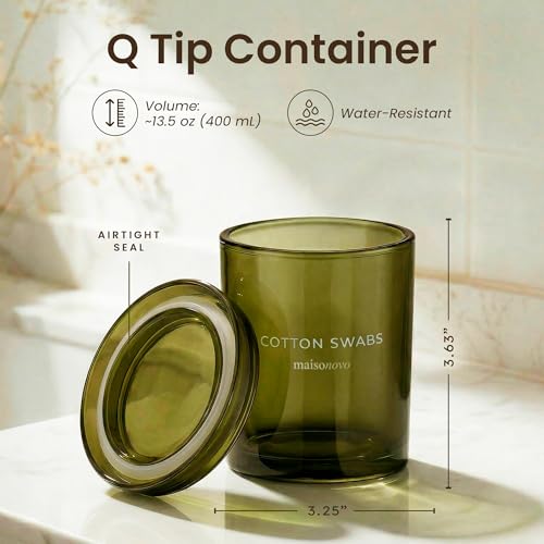 Maisonovo Glass Bathroom Containers with Lids (Airtight) - Qtip Holder - Apothecary Jars for Cotton Rounds, Swabs, Balls, ...