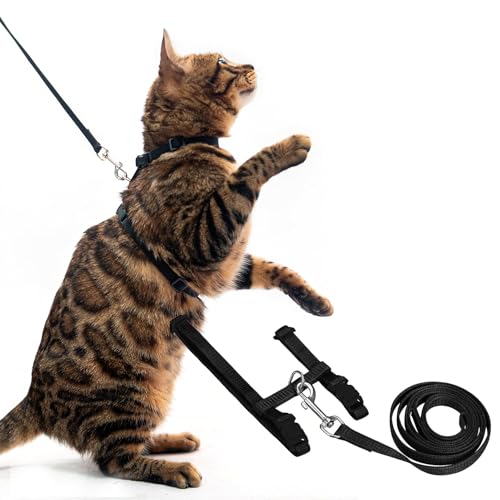 PUPTECK Adjustable Cat Harness and Leash Set Escape Proof Kitten Strap Collar for Walking Travel, Black