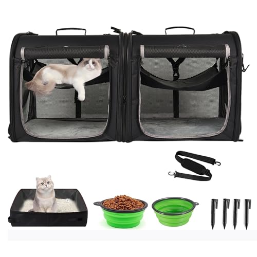 Wakytu Portable 2-in-1 Pet Carrier for Medium Dogs Large Cat Carrier for 2 Cats Travel Double Dog Crate Set with Portable ...