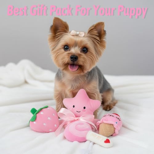 BMLTAQ Small Dog Toys, 4 Pack Pink Dog Squeak Toys, Puppy Toys for Small Dogs, Durable Plush Dog Toy Set, Soft Dog Chew To...