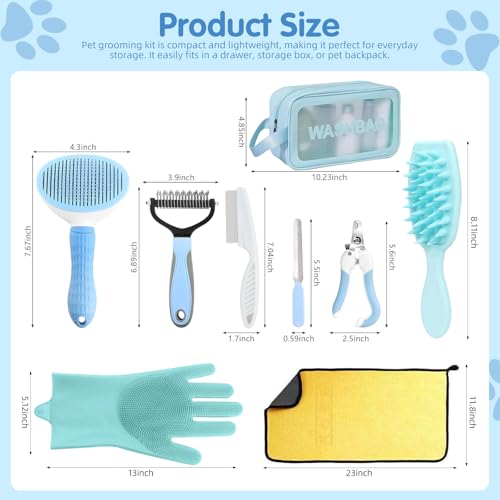 Aglads 3PCS Cat Rabbit Bunny Dog Grooming Kit, Self-Cleaning Slicker Cat & Dog Brush for Shedding, Fine-Needle Comb, Pet N...