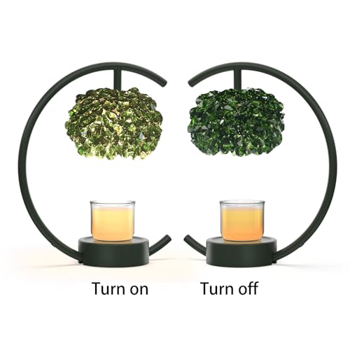 Yeuslor Candle Warmer Lamp for Jar Candles with Adjustable Brightness＆Timer，Handcrafted Green Crystal Candle Lamp Luxuriou...