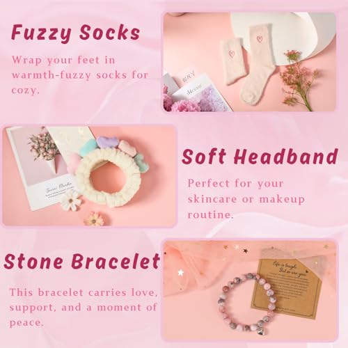 Happy Birthday Gifts for Women, 9pc Get Well Baskets, Pink Self Care Package Relaxing Spa Bath Thinking of You Gift Set fo...