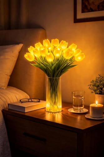 NexHike Radiant Romantic Tulip Light with a Vase, 15 PCS Twinkling Tree Tulips Led Night Light that Never Fade, Flower Sha...