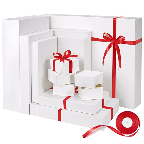Bobobag 13 Pack White Gift Boxes with Lids for Presents, Assorted size Gift Boxes for Christmas ( 3 Extra large 17",3 Larg...