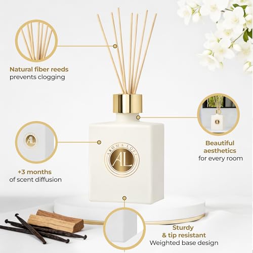 Aroma Loft White Reed Diffusers Sticks in Oil Set with Cashmere Vanilla Scent | Long-Lasting Reed Diffusers for Home, Offi...