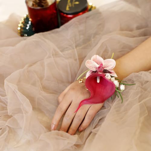 MAFELOE 2 Pieces Corsage and Boutonniere Set, Artificial Calla Lily& Orchid Flowers Accessories Decorations for Wedding Pr...