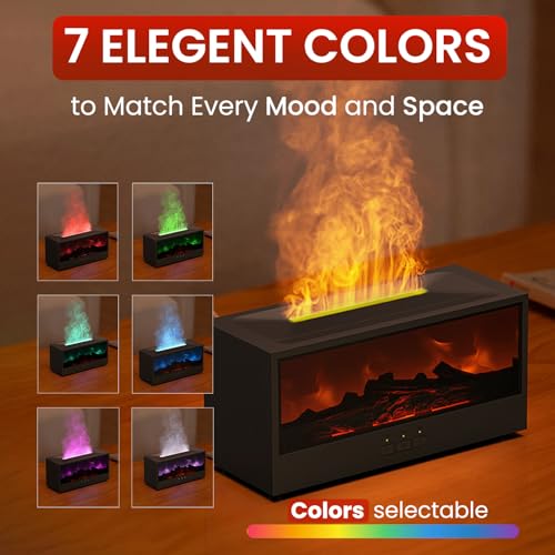 Omnexa Fireplace Flame Diffuser Air Humidifier, Essential Oil Diffuser with 7 Colors Light & Timer, Auto-Off Ultrasonic Co...