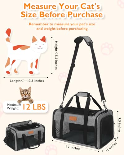 PETUX Airline Approved Pet Carrier - 17x11x9.5 in, Underseat, Top & Side Entry, Soft Sided Cat Dog Carrier for Small Cat &...