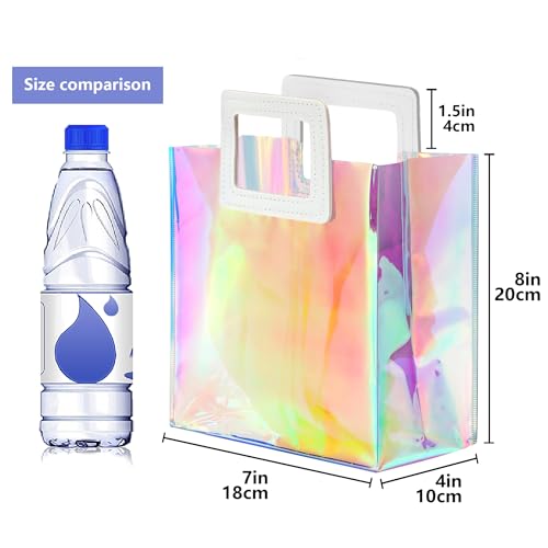 KeerxunBag 1 Pack Holographic Gift Bags with Handles & 2 Tissue Paper Sheets – Iridescent Transparent Reusable Bags for Wo...
