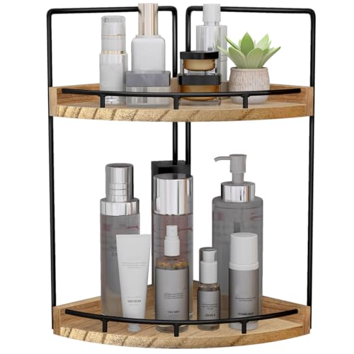 Dorhors 2-Tier Bathroom Counter Organizer,Vanity Counter Corner Shelf, Skincare, Wood Countertop Bathroom Storage and Orga...