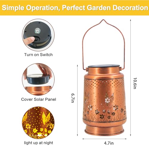 Mothers Day Gifts, Birthday Gifts for Women, Solar Lanterns Outdoor Waterproof, Hummingbird Garden Decor Metal Hanging Dec...