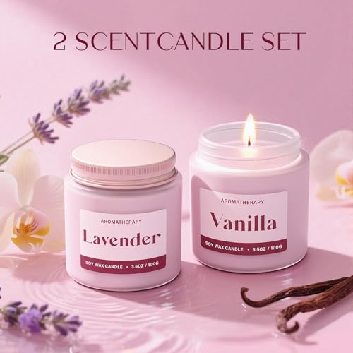 Waxcanpy Scented Candles for Women, Soy Candles for Home Scented, Candle Gift Set with Lavender & Vanilla Scents, 2 Pack A...