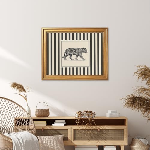 Gold Framed Vintage Tiger Wall Art Black and White Striped Wild Animal Poster Retro Jungle Big Cat Wildlife Canvas Print B...