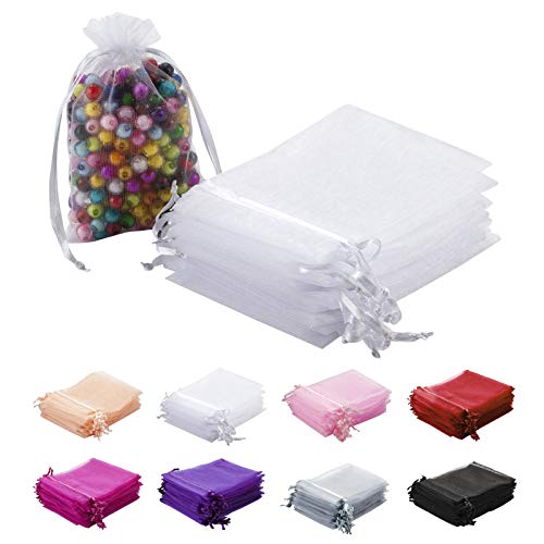 MOTYAWN 100 PCS Organza Gift Bags 4x5 White Wedding Party Favor Bags Mesh Gift Bags, Jewelry Pouches for Party, Baby Showe...
