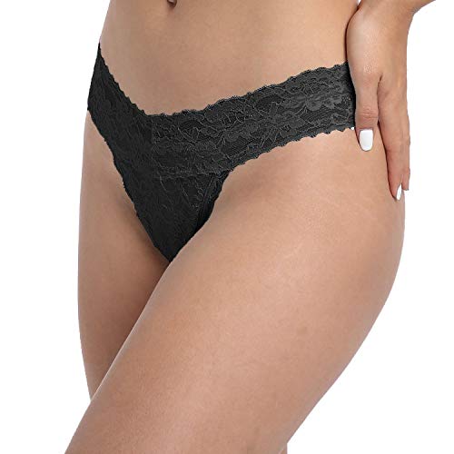 WKFIINM Pack 6 High Waisted Lace Thong for Women Cotton Underwear Plus Size High Rise Retro Tummy Control Thongs Panties