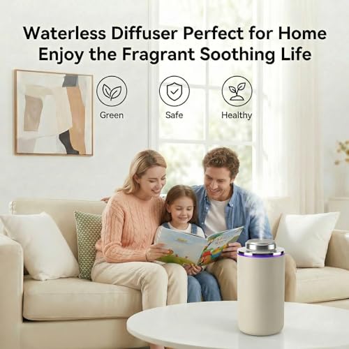 Waterless Essential Oil Diffuser, Scent Air Machine for Car/Home, Up to 500 sq.ft, Waterless Portable Aromatherapy Diffuse...