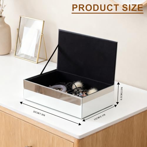 Poayewly Luxury Mirrored Jewelry Box with Crushed Diamond - Glass Jewelry Box Organizer Storage Ring Holder Case for Women