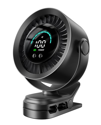 KIMMOO Portable Clip on Fan, 100-Speed Rechargeable USB Fan with LED Display, 360° Rotation & Strong Airflow Desk Fan, Up ...