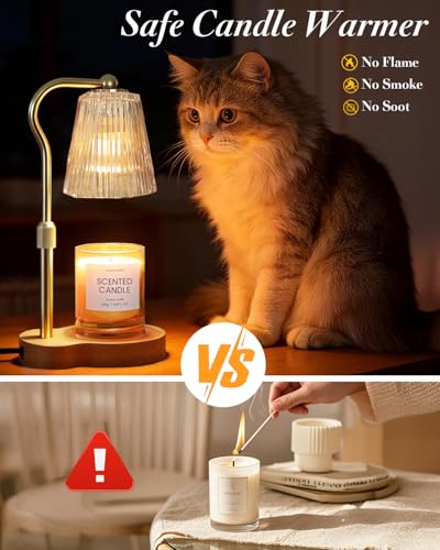 Candle Warmer Lamp, Wax Melt Warmer with 2 Bulbs for Scented Jar Candles, with Timer Dimmer Adjustable Height, Home Decor ...