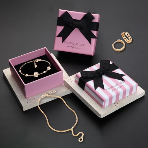 14pcs Small pink Cardboard Gift Jewelry Boxes for Necklace, Earring, Ring, Pendant, Bracelet, Anklet, Jewelry Holder，Bulk ...