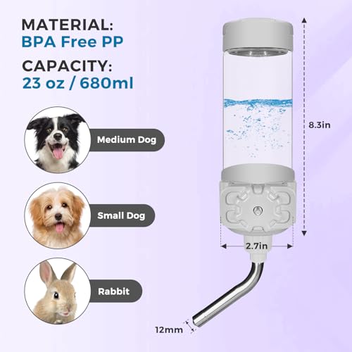 VANNON Top Fill Dog Water Dispenser for Cage, 23oz Auto Feeding Crate Water Bottle for Dogs, Cats & Rabbits, Pet Nozzle Di...