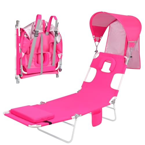 Backpack Beach Tanning Chair with Canopy Sun Shade & Face Hole, 6 Position Folding Lounge Sun Chair for Adults Outside Rea...