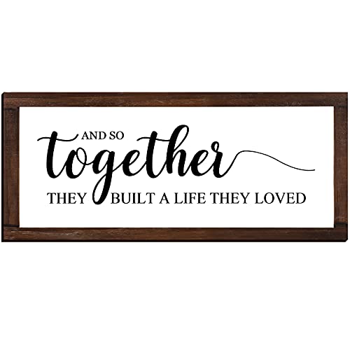 Jetec Farmhouse Wall Decor Rustic Modern Framed Hanging Plaque Together They Built a Life They Loved Sign 14 x 6.4 Inches ...