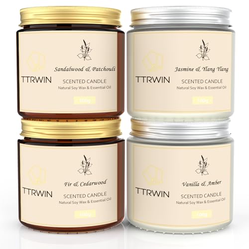 4 Pack Scented Candles for Home Scented Natural Soy Wax, Aromatherapy Candle Gifts Set for Women Men, Jar Candles Set for ...