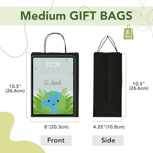 MESHA 100 Pack Black Gift Bags 8x4.25x10.5 Inch Kraft Paper Bags with Handles Bulk Craft Bag Medium Size for Wending Birth...