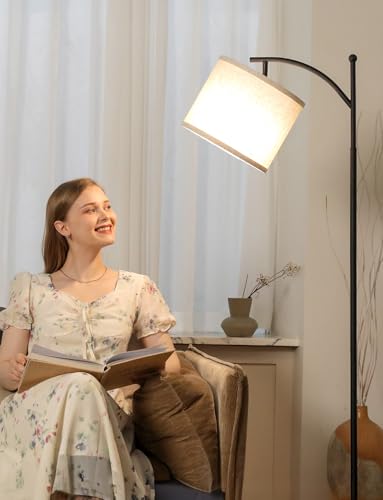 Ambimall Tall Floor Lamps with 3 Color Temperatures Bulb & Adjustable Linen Shade, for Living Room, Bedroom, Office, Class...