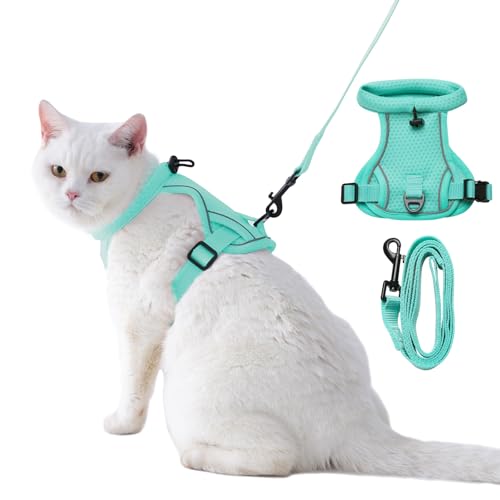 Dotoner Escape Proof Cat Harness and Leash Set Adjustable Soft Mesh Vest for Walking Safe Travel Vet Visit with Reflective...