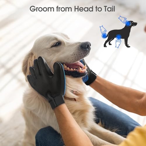 Upgrade Efficient Pet Hair Remover Gloves - Gentle Shedding Brushes for Dogs, Cats & Horses with Long and Short Hair - 1 P...