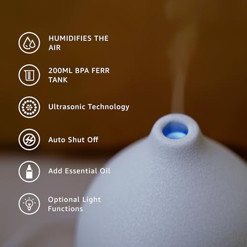 Gooamp 200ML Ceramic Essential Oil Diffuser - Ultrasonic Aromatherapy & Humidifier with 7-Color LED Lights, Auto Shut-Off,...